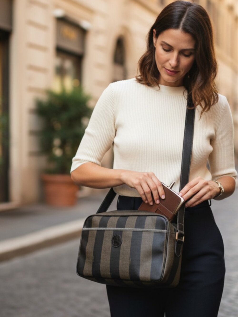 Vintage FENDI Pequin Stripe Crossbody Camera Bag